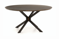 Round Table  of English brown oak.  Atomic industrial base of rustic black iron.